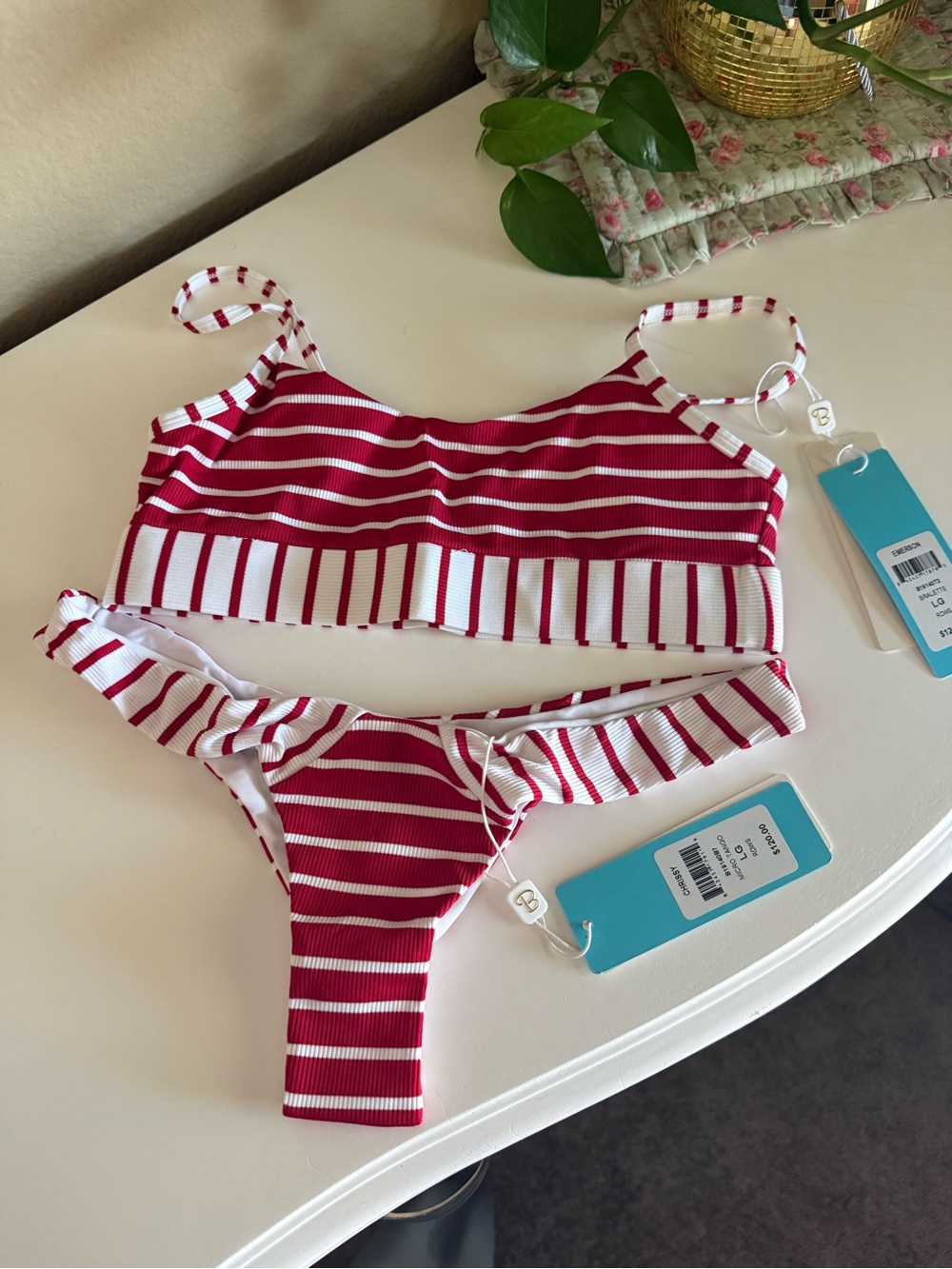 Beach Bunny Red and White Striped Bikini Set